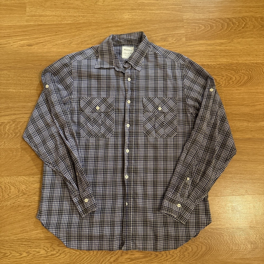 Billy Reid‎ Shirt Men's Medium Multicolor Plaid Button Down Roll Tab Sleeves